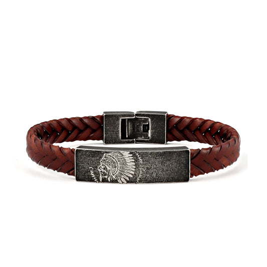 T.O.E Logo pattern leather  & Metal Bracelet